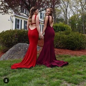 Jovani burgundy jersey prom dress